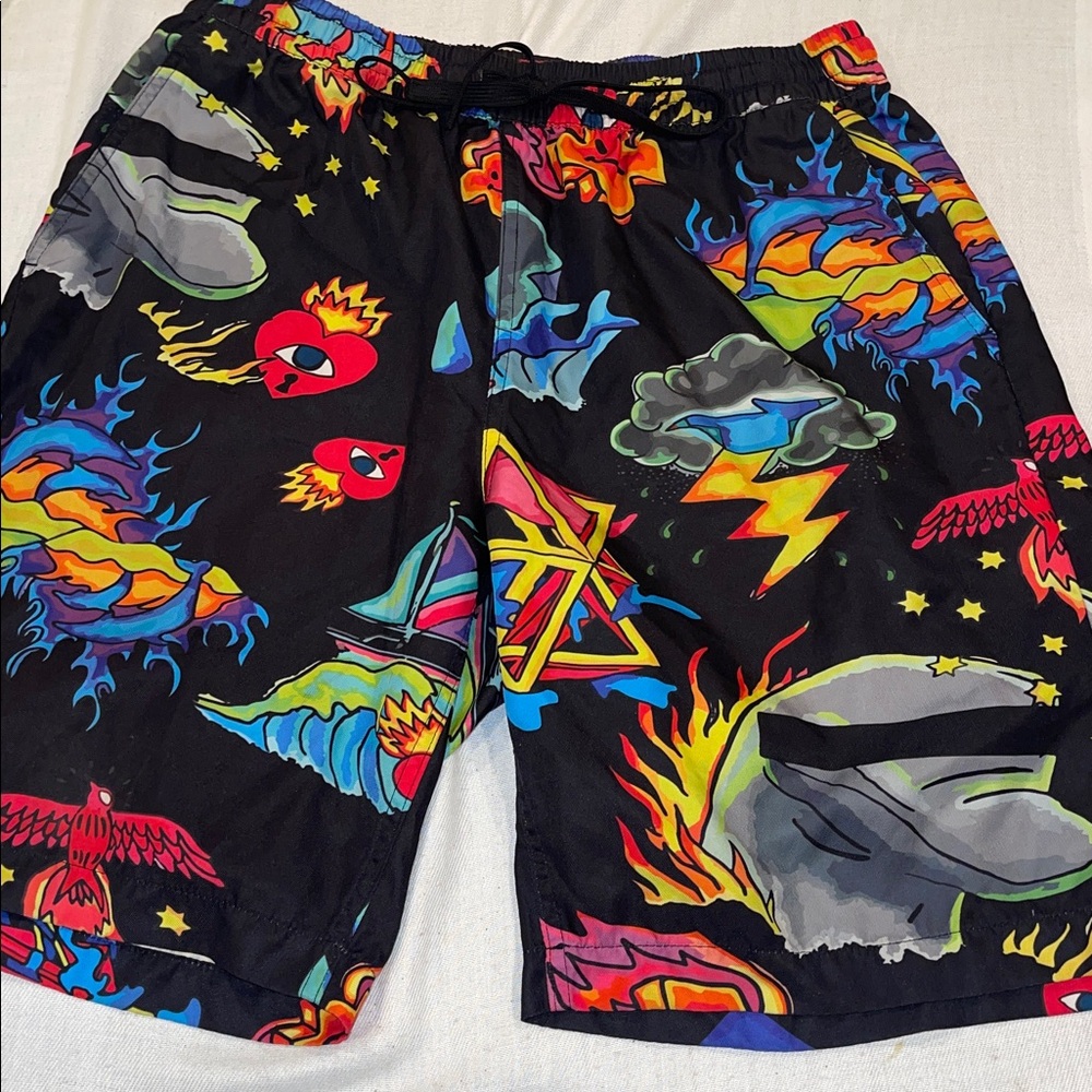 29112 Pink + Dolphin hearts birds fire Graphic SZ L Bright Sporty Streetwear